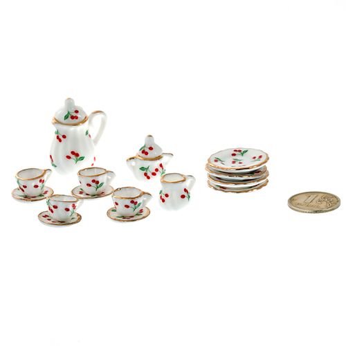 Набор фарфора миниатурный чайный, 15 предметов Вишня