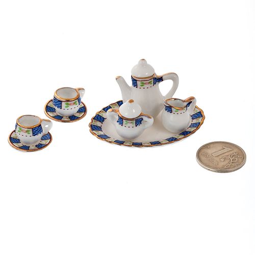Набор фарфора миниатурный чайный, 8 предметов Синий Узор