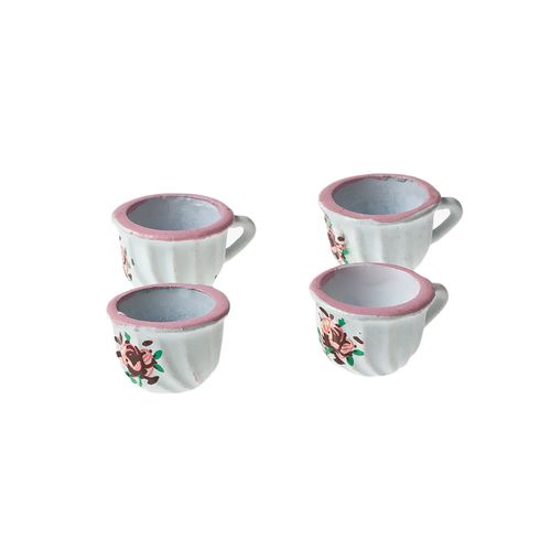Набор 4 чашки с розовой каймой (металл)